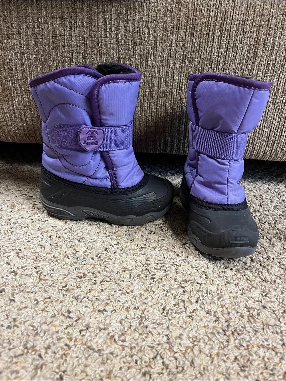 Kamik Purple and Black Kids Winter Boots with Hook-and-Loop Strap